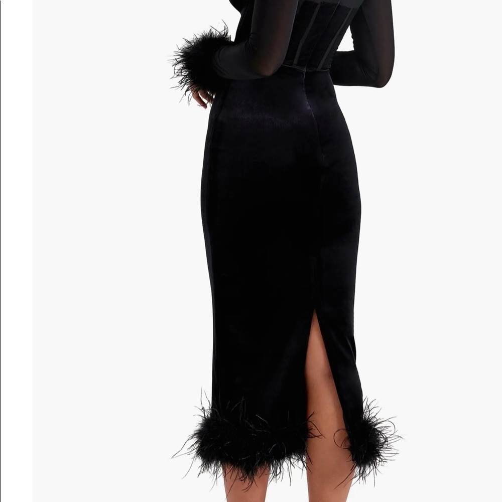 House of CB Lianna Feather Trim Long Sleeve Corset Midi Dress size XS